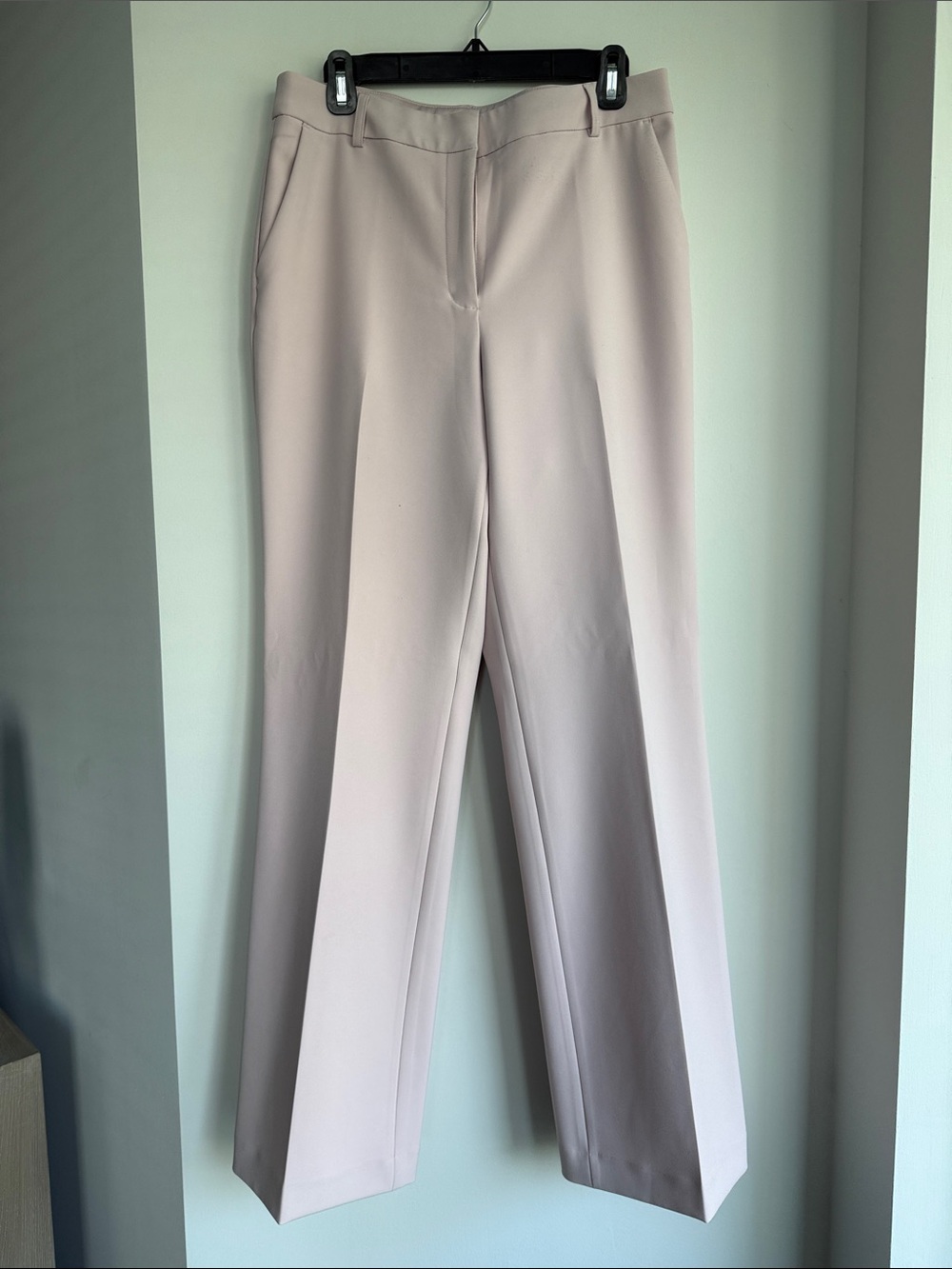 Express Editor Tailored Straight-Leg Trousers in Pale Blush, Size 10R
